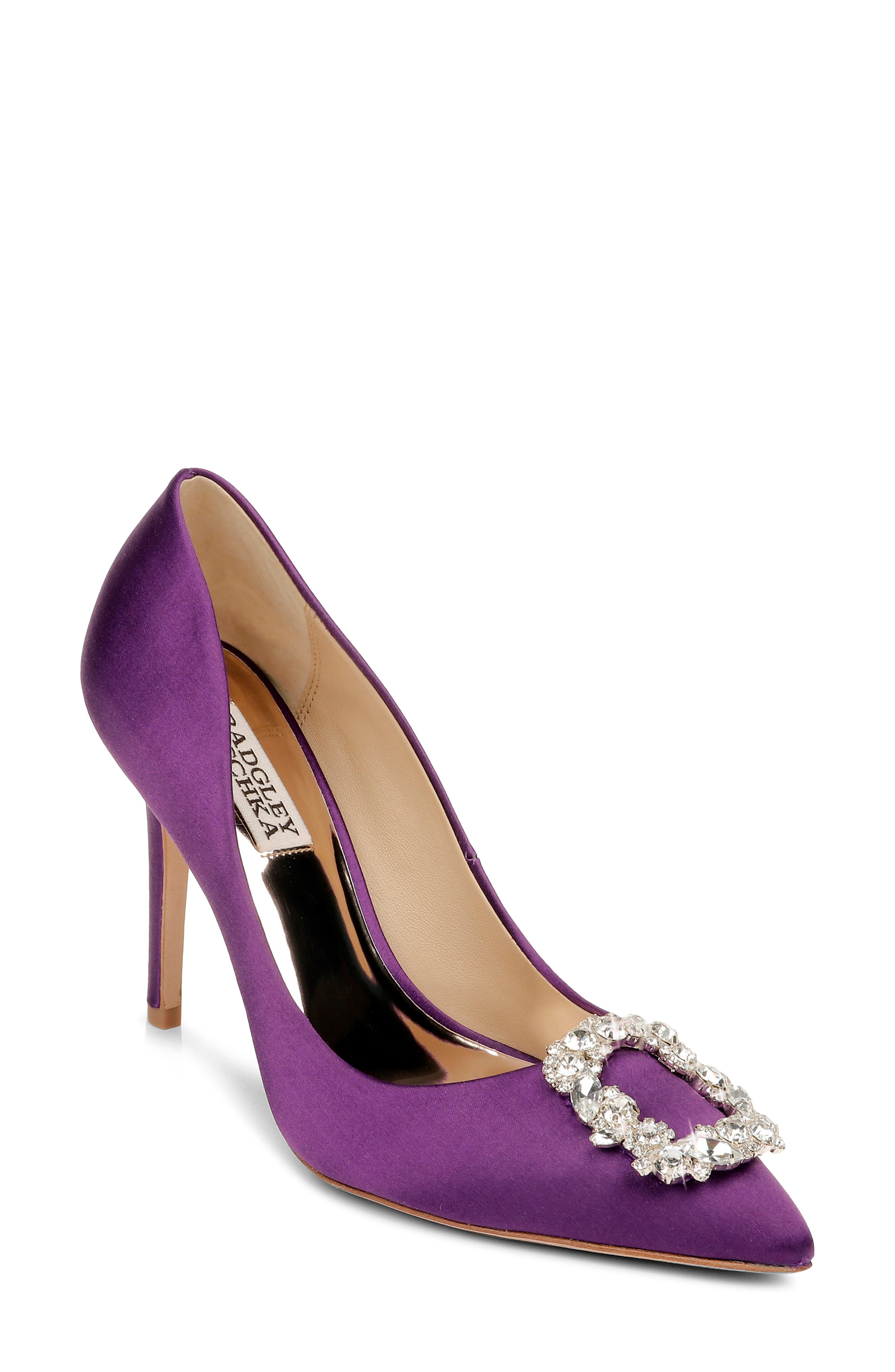 purple small heel shoes