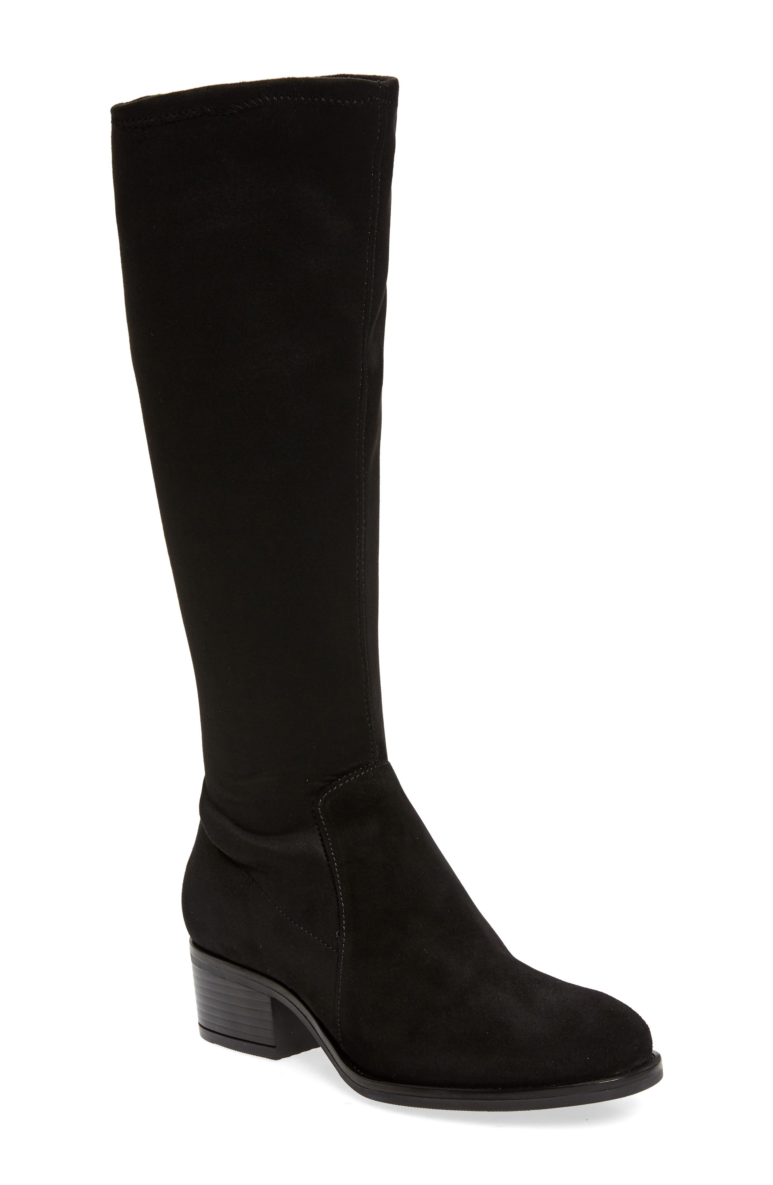narrow calf black suede boots