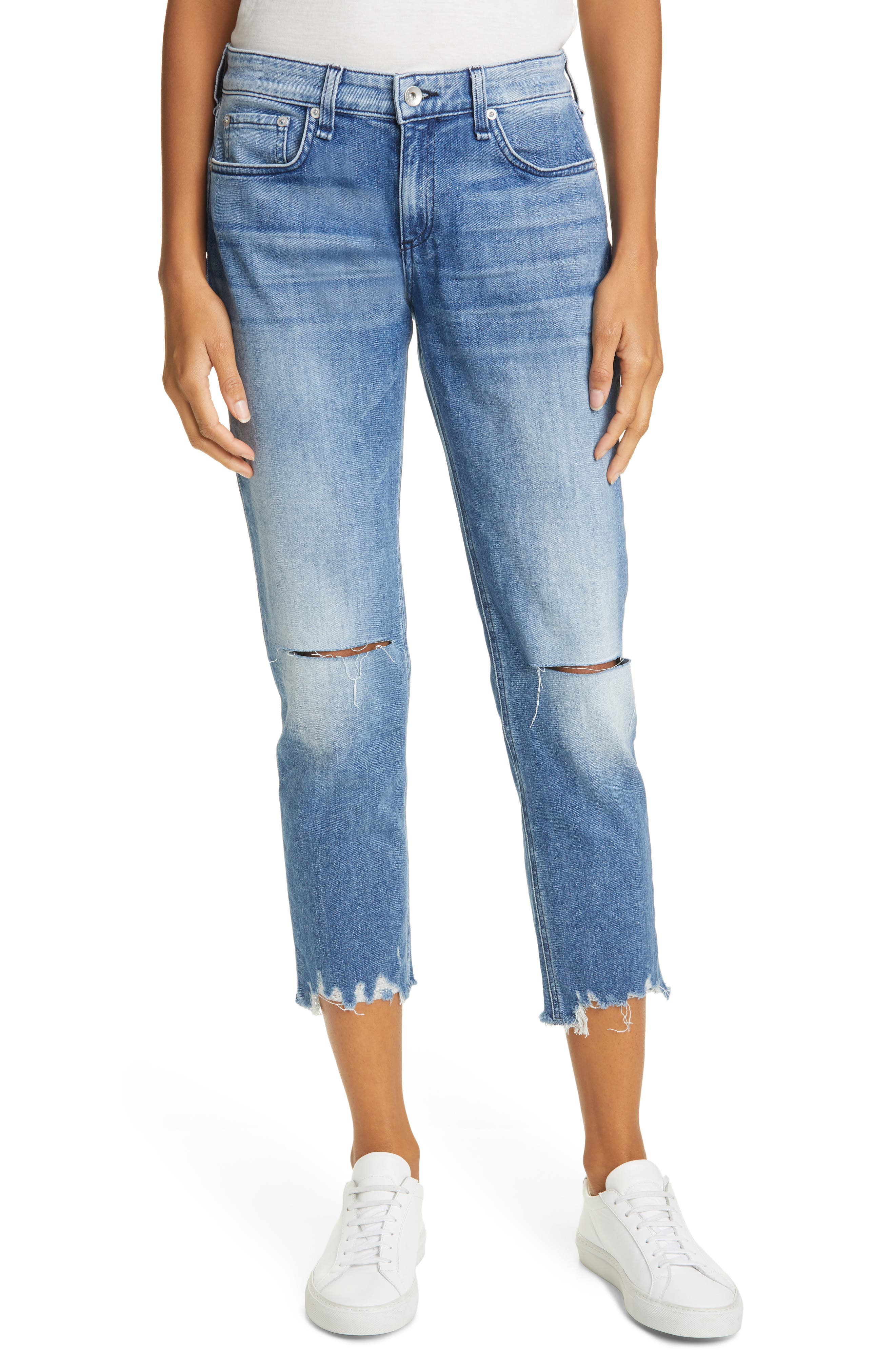women's low rise distressed jeans