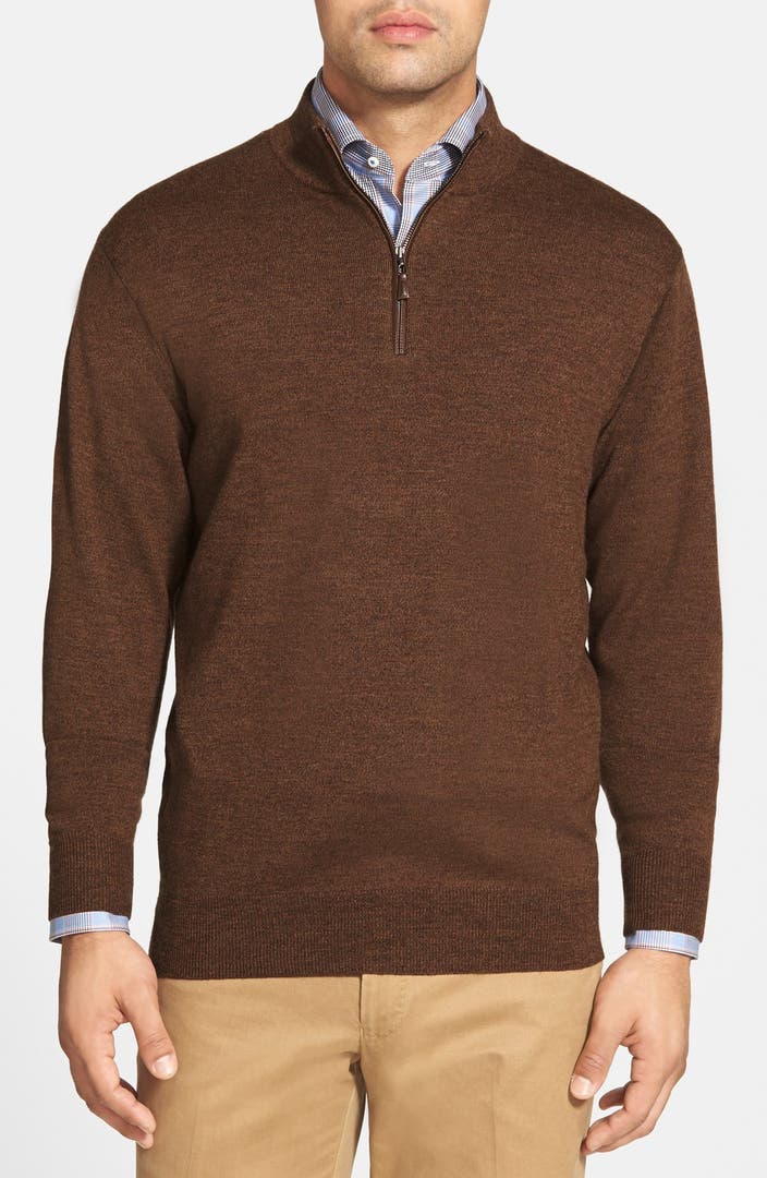 Peter Millar Leather Trim Quarter Zip Pullover Sweater | Nordstrom
