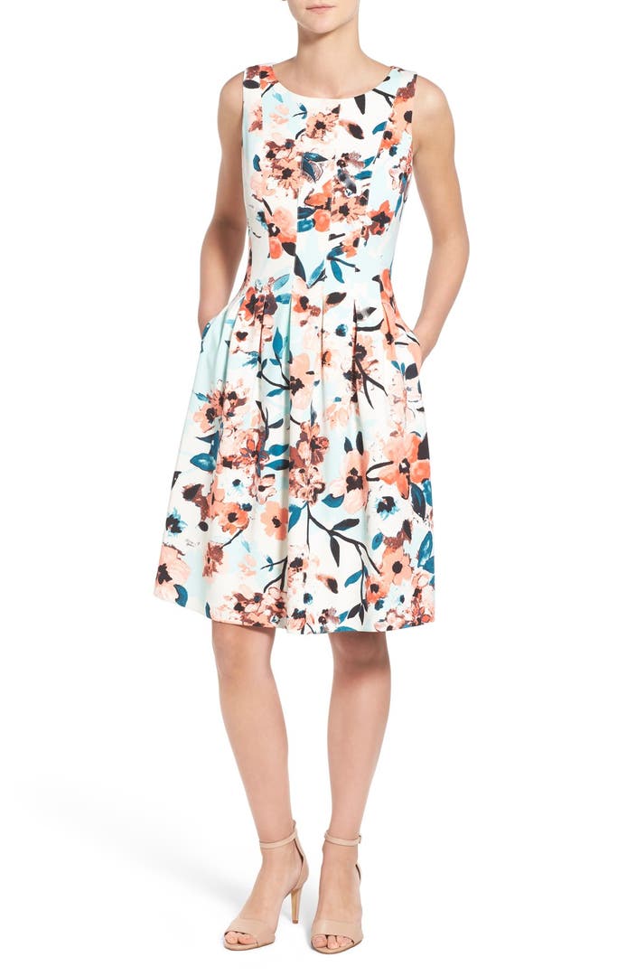 Ivanka Trump Floral Print Fit & Flare Dress | Nordstrom