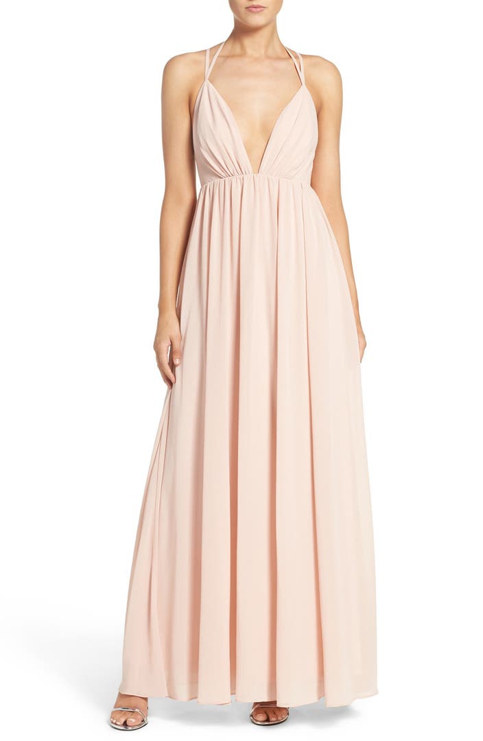 Lulus Strappy Plunging V-Neck Empire Gown | Nordstrom