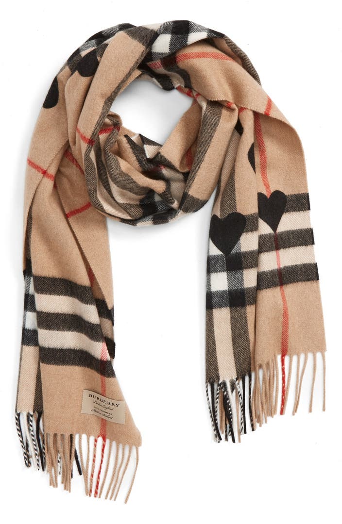 Burberry Heart & Giant Check Fringed Cashmere Scarf | Nordstrom