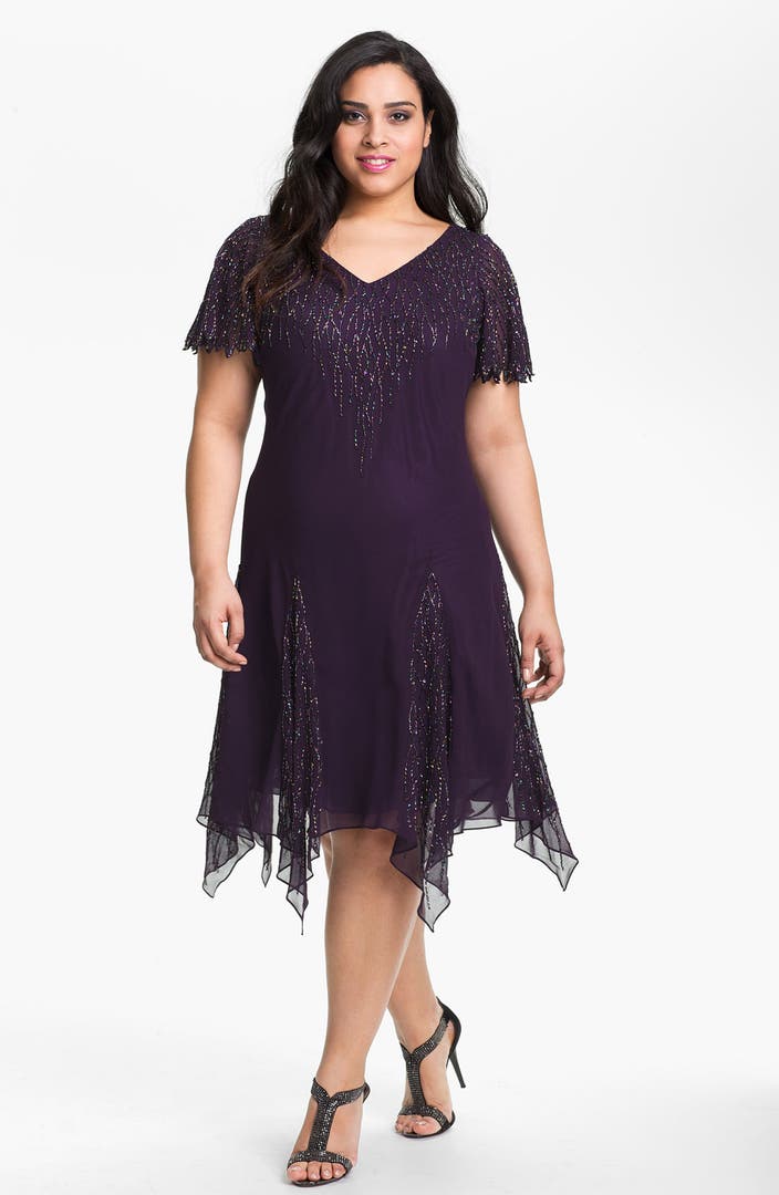 J Kara Beaded Godet Dress (Plus Size) | Nordstrom