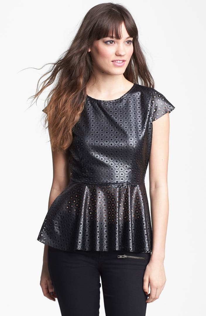 Mimi Chica Faux Leather Peplum Top (Juniors) | Nordstrom