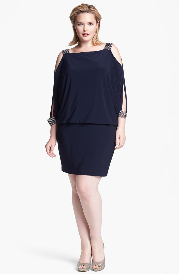 Betsy & Adam Embellished Jersey Blouson Dress (Plus Size) | Nordstrom