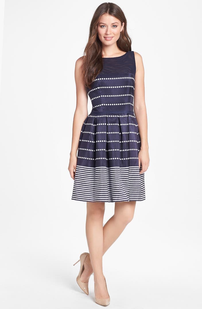 Taylor Dresses Polka Dot Stripe Fit & Flare Dress | Nordstrom