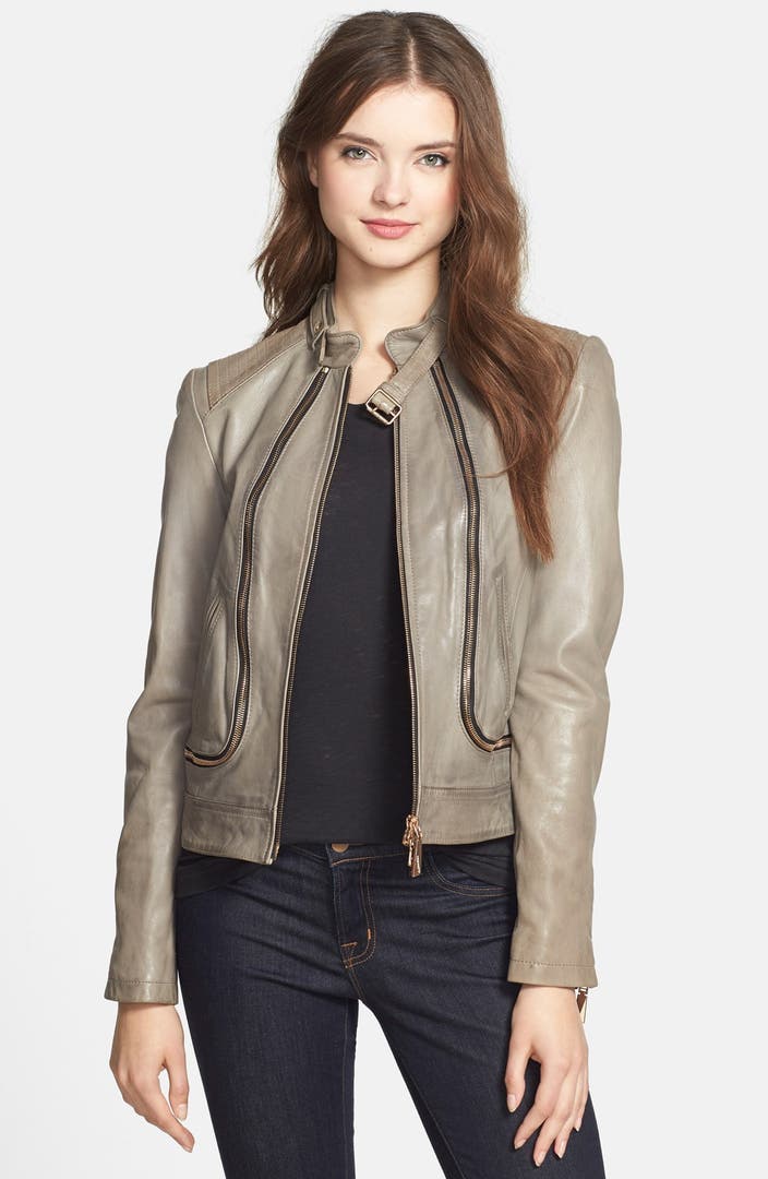 Vince Camuto Zip Detail Lambskin Leather Moto Jacket (Online Only ...