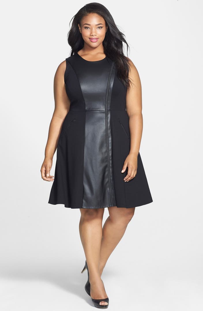 Sejour Lightweight Ponte & Faux Leather Dress (Plus Size) | Nordstrom