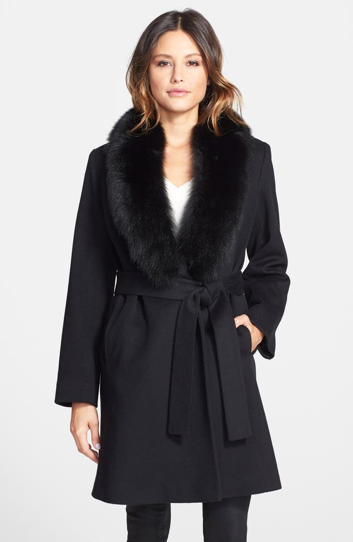 Fleurette Wool Wrap Coat with Genuine Fox Fur Collar | Nordstrom