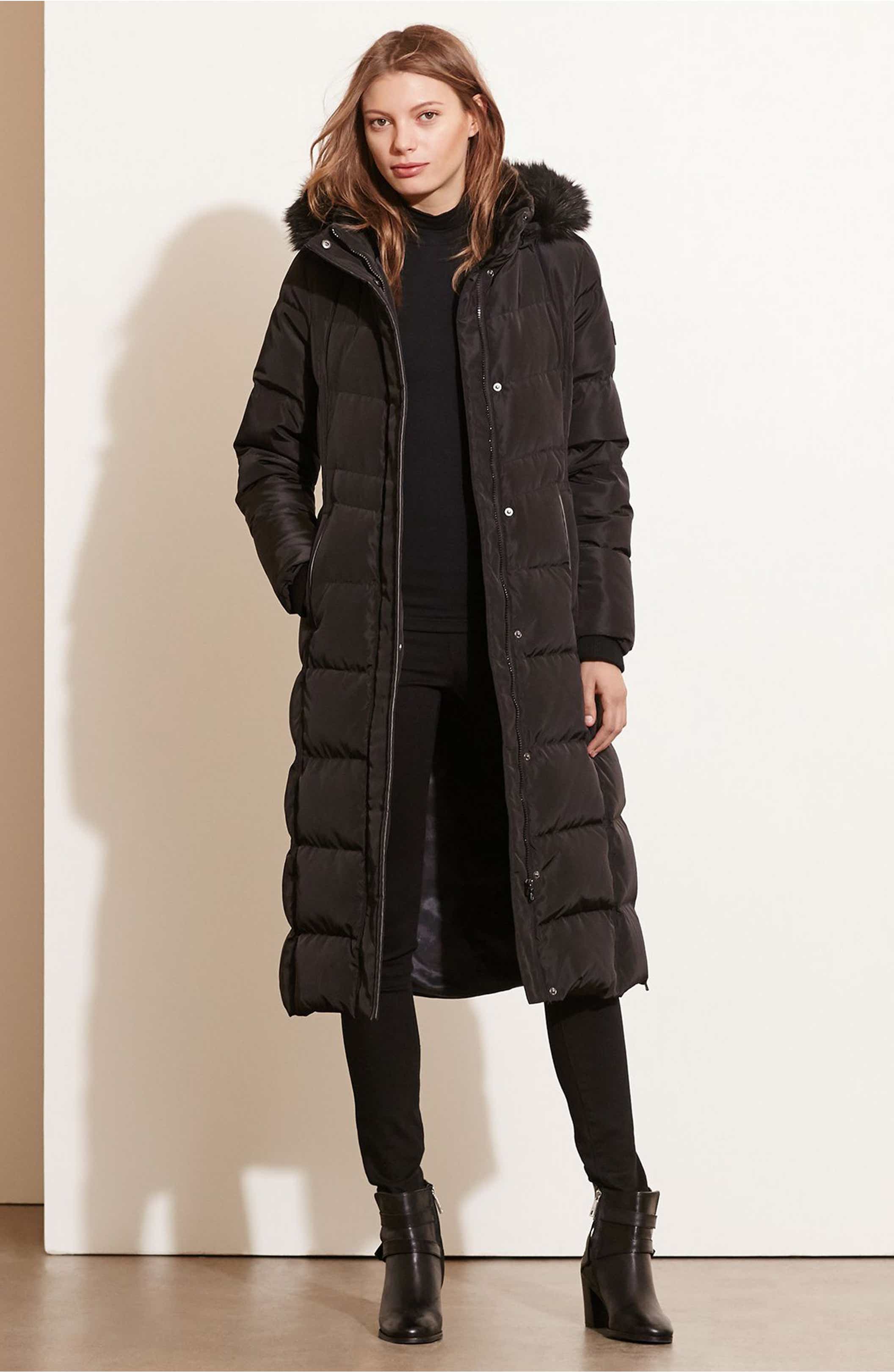 Lauren Ralph Lauren Faux Fur Trim Hooded Down & Feather Fill Maxi Coat ...