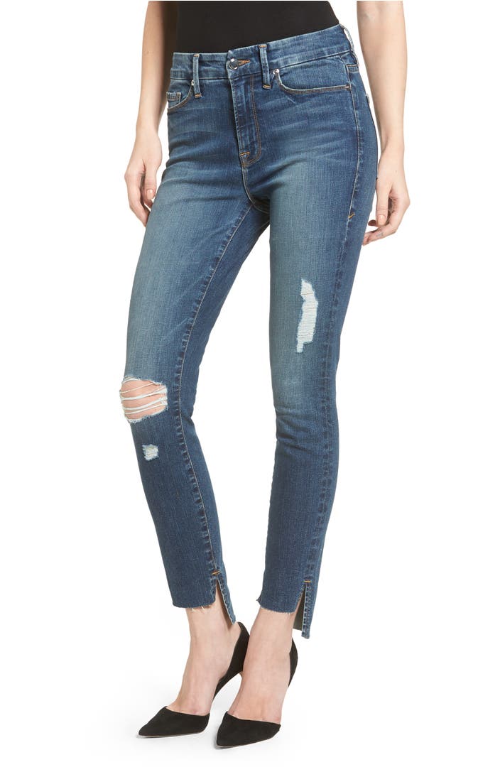 Good American Good Waist Stagger Hem Jeans (Blue 074) (Extended Sizes ...