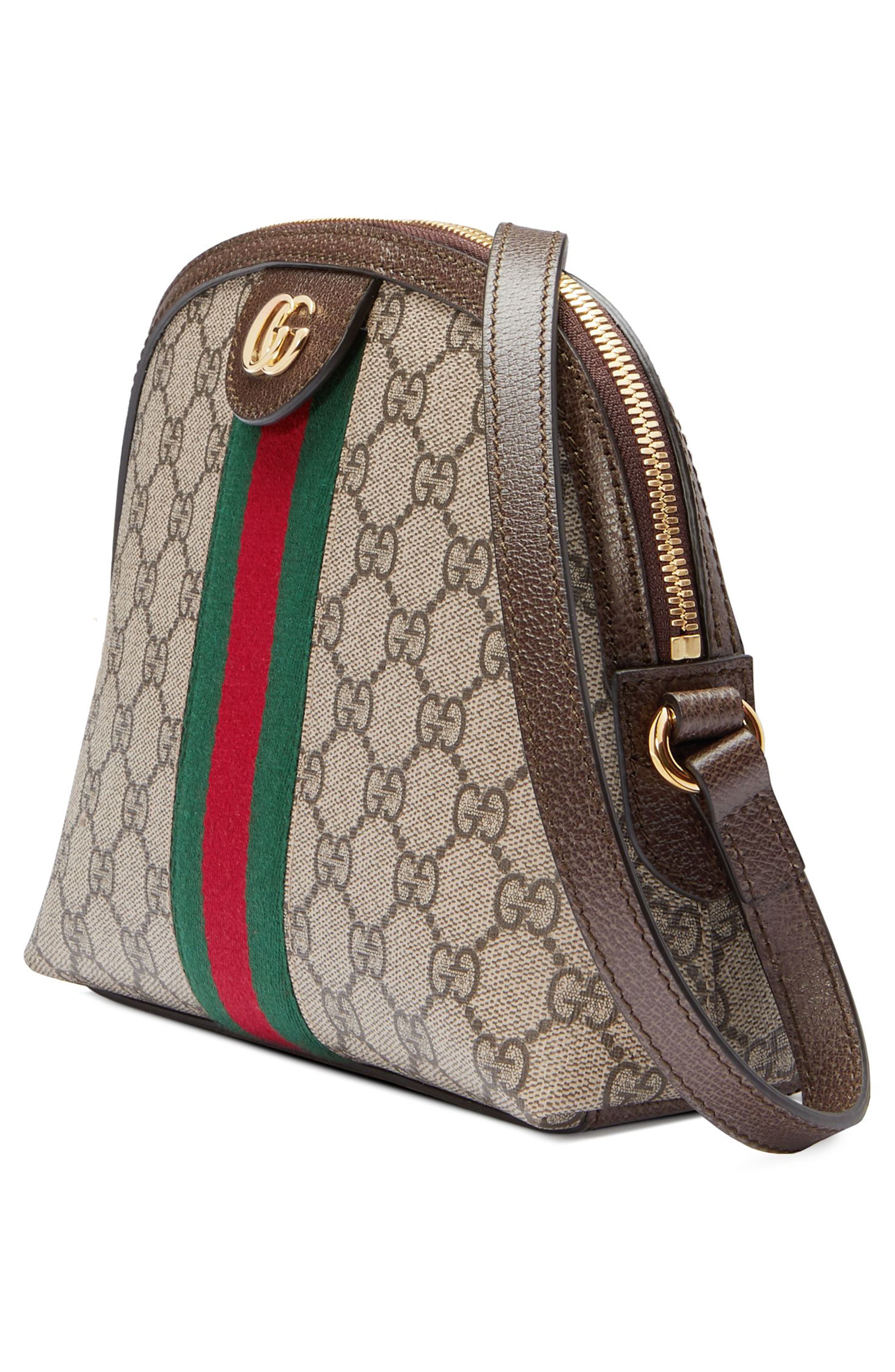 GUCCI OPHIDIA LEATHER-TRIMMED PRINTED COATED-CANVAS SHOULDER BAG, BROWN | ModeSens