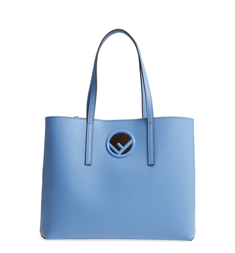 FENDI F LOGO CALF LEATHER SHOPPING TOTE BAG, SKY | ModeSens