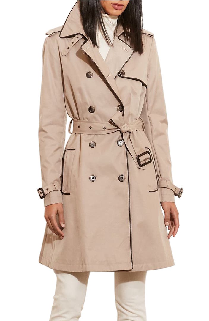 Lauren Ralph Lauren Faux Leather Trim Trench Coat (Regular & Petite ...