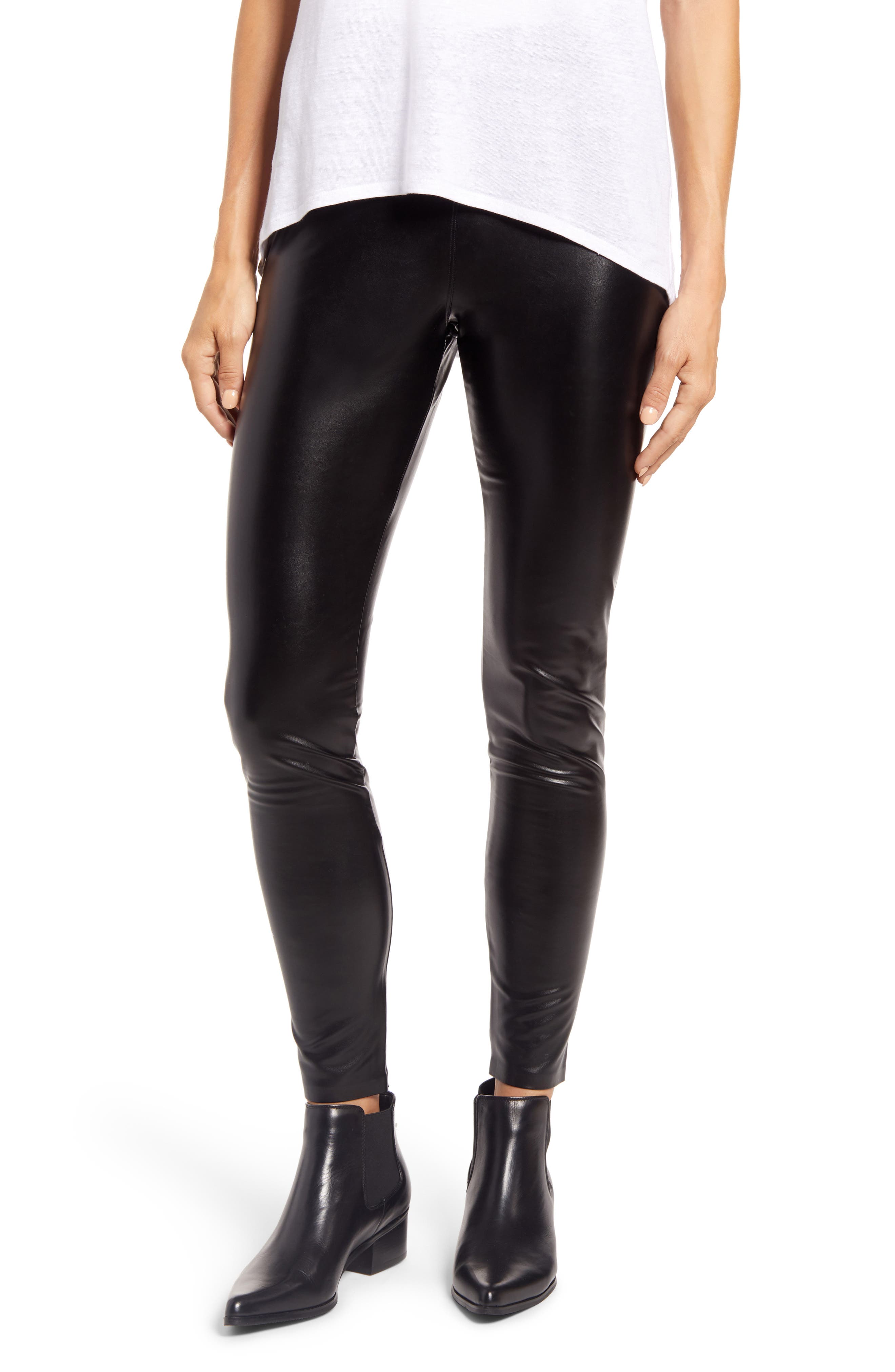 black faux leather jeans womens
