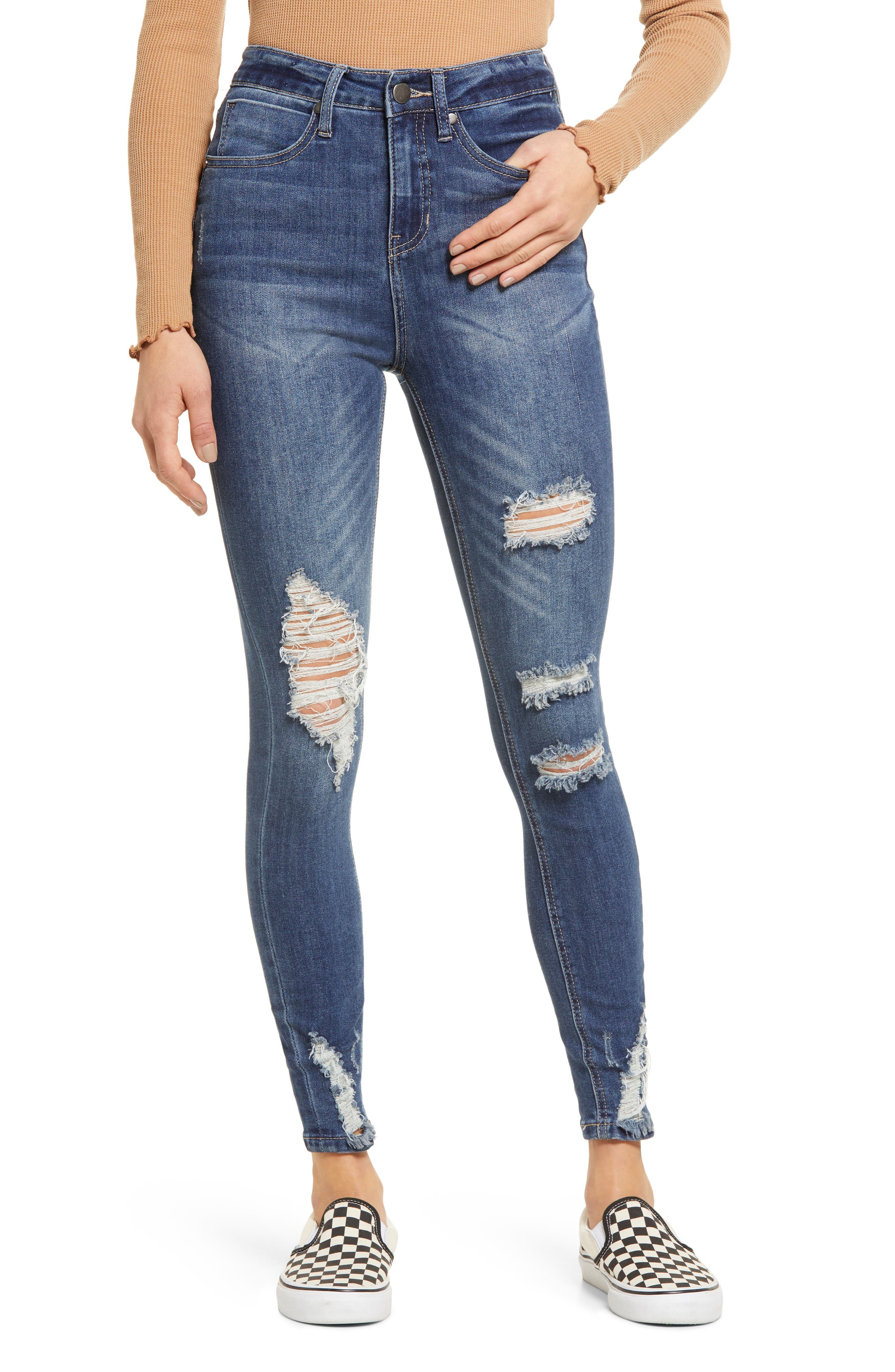 super skinny blue ripped jeans womens