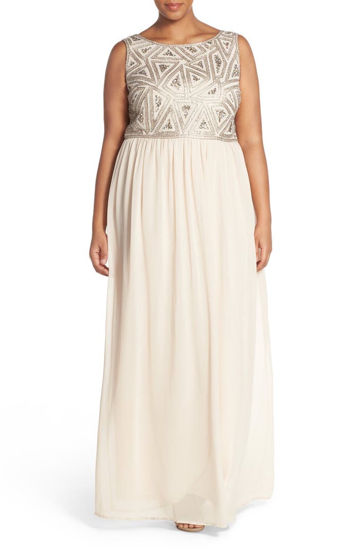Adrianna Papell Beaded Bodice A-Line Gown (Plus Size) | Nordstrom