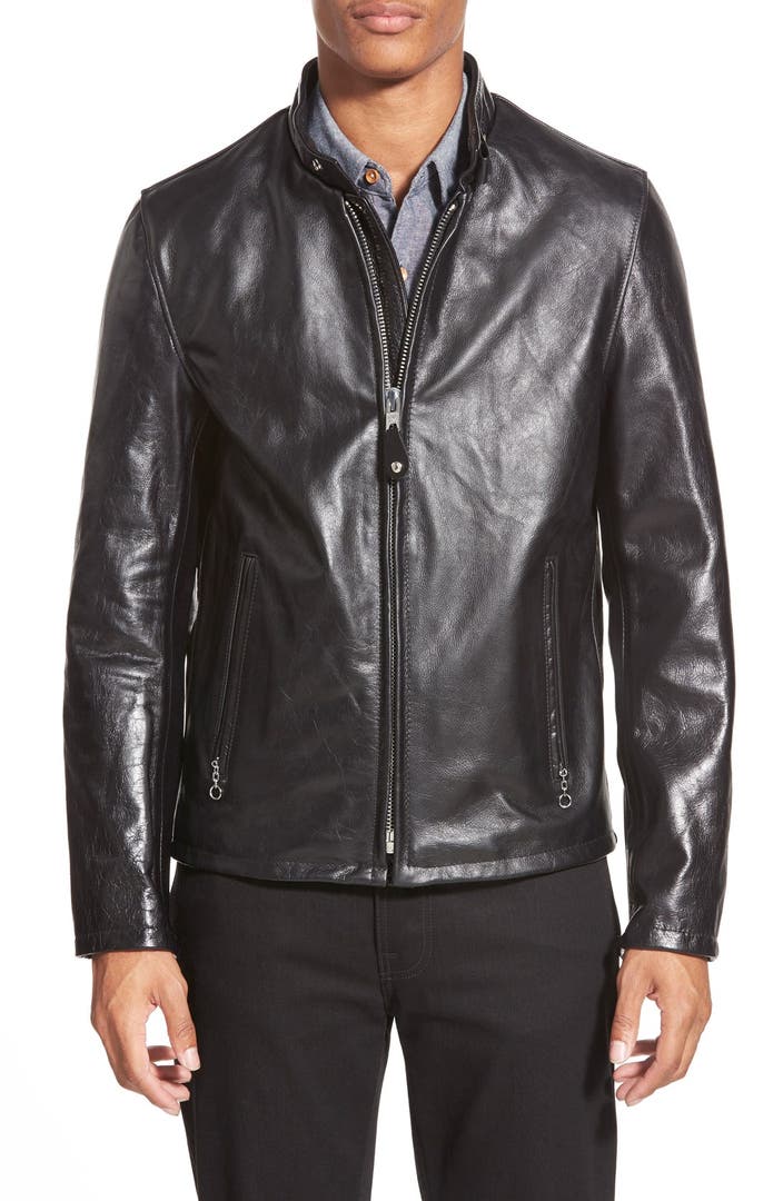 Schott NYC 'Casual Café Racer' Slim Fit Leather Jacket | Nordstrom