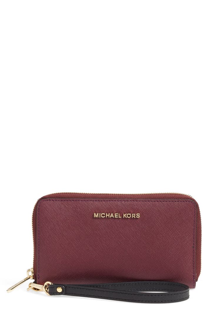 MICHAEL Michael Kors 'Large Jet Set' Saffiano Leather Phone Wristlet ...