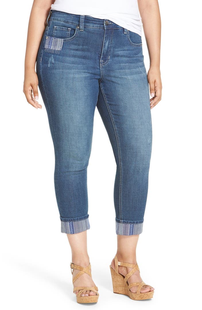 Melissa McCarthy Seven7 Print Cuff Stretch Crop Skinny Jeans (Gramercy ...