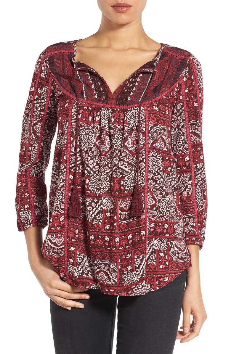 Lucky Brand Embroidered Yoke Print Top | Nordstrom
