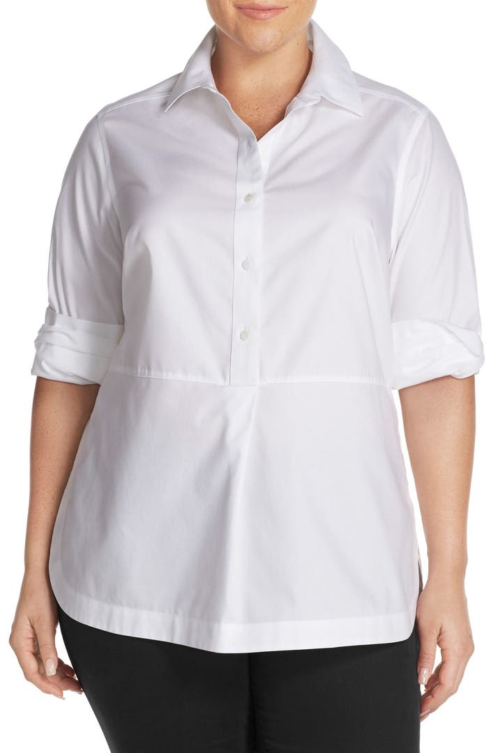 Foxcroft No-Iron Cotton Long Sleeve Tunic Shirt (Plus Size) | Nordstrom