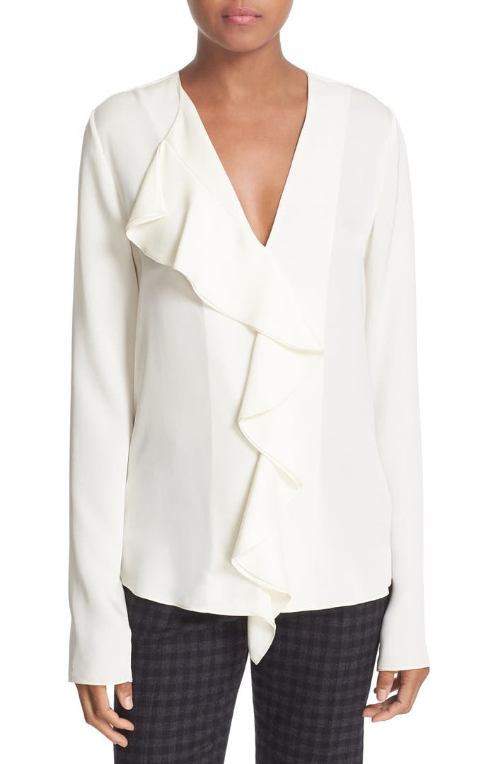 Theory 'Jastrid' Ruffle Front Silk Georgette Blouse | Nordstrom