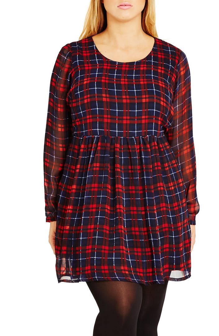 City Chic 'Check Me Out' Plaid Babydoll Dress (Plus Size) | Nordstrom