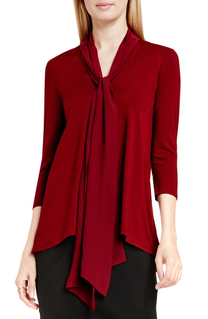 Vince Camuto Woven Scarf V-Neck Jersey Top | Nordstrom