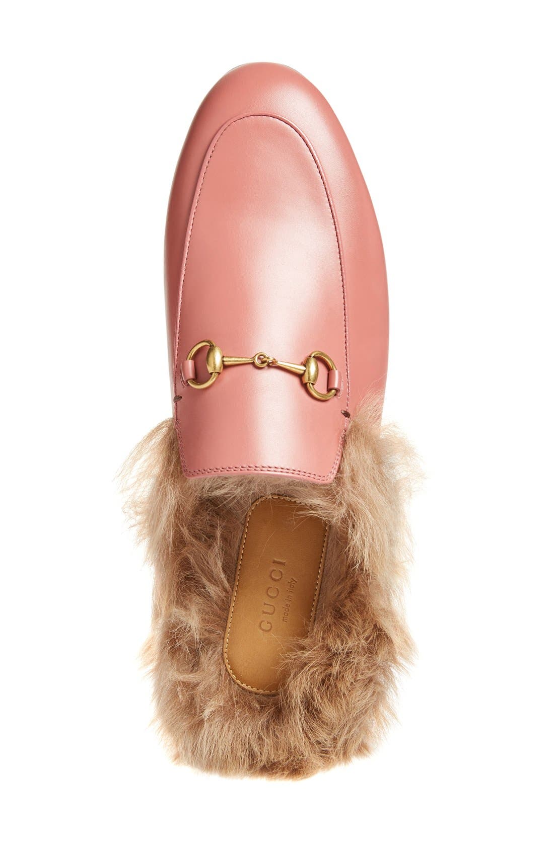 GUCCI Horsebit-Detailed Shearling-Lined Leather Slippers in Pink-Multi ...
