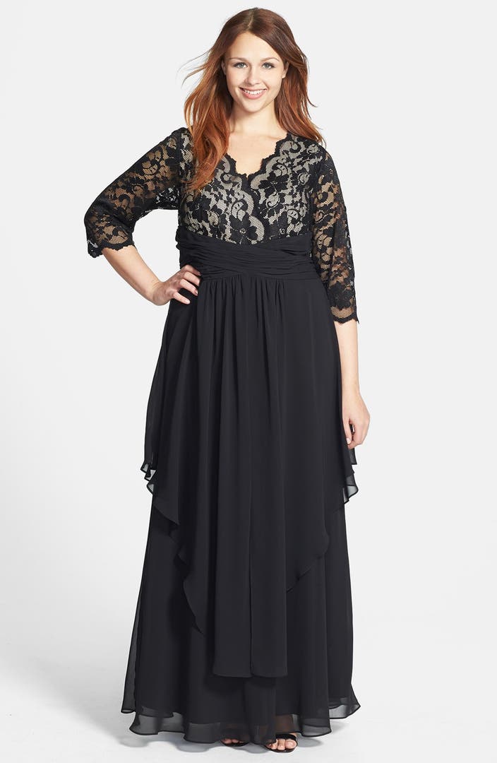 Eliza J Lace & Layered Chiffon Gown (Plus Size) | Nordstrom