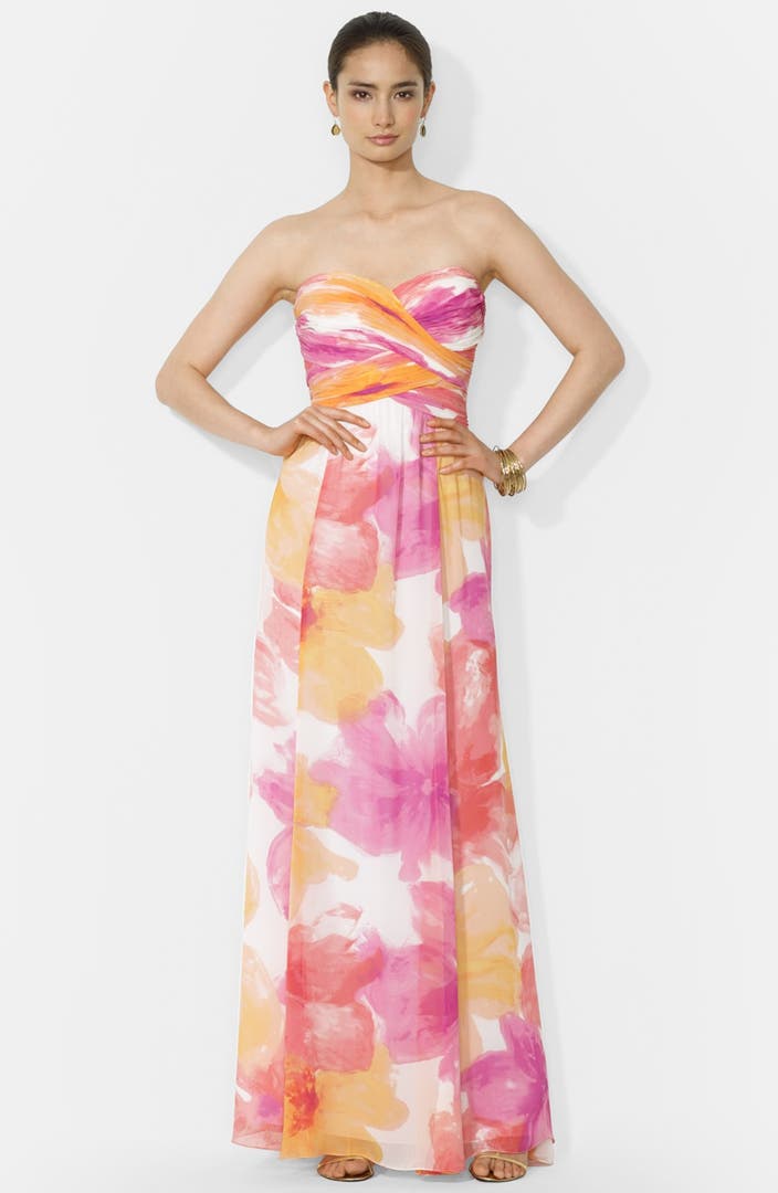 Lauren Ralph Lauren Floral Print Strapless Gown | Nordstrom