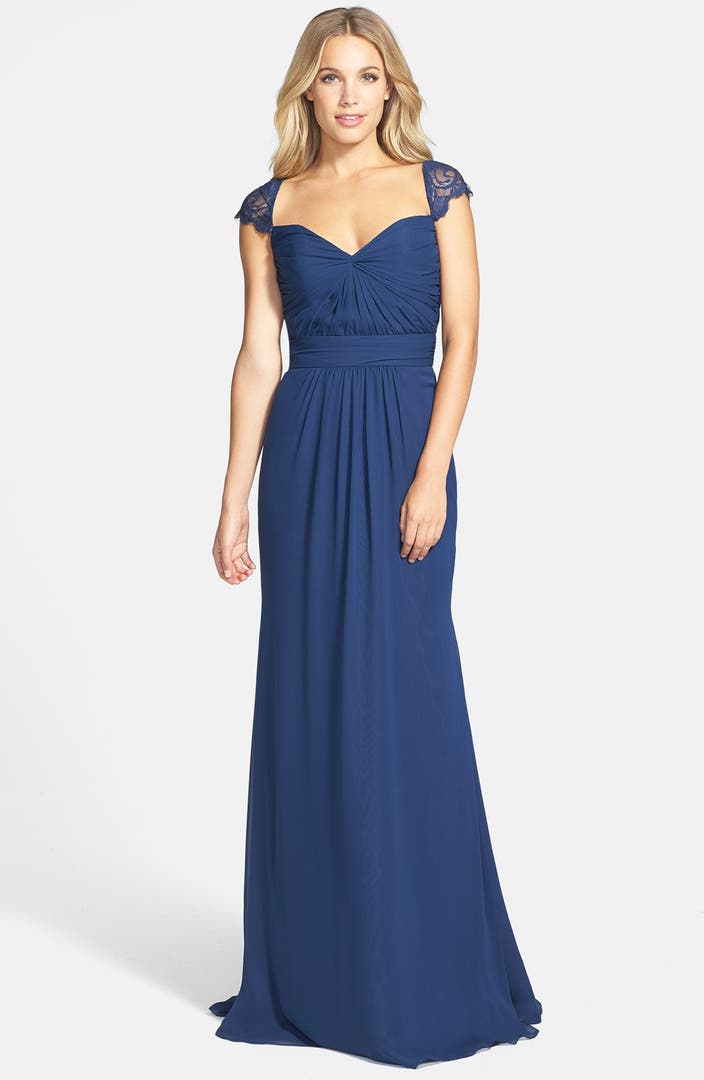 Jim Hjelm Occasions 'Luminescent' Lace Sleeve Chiffon Gown | Nordstrom