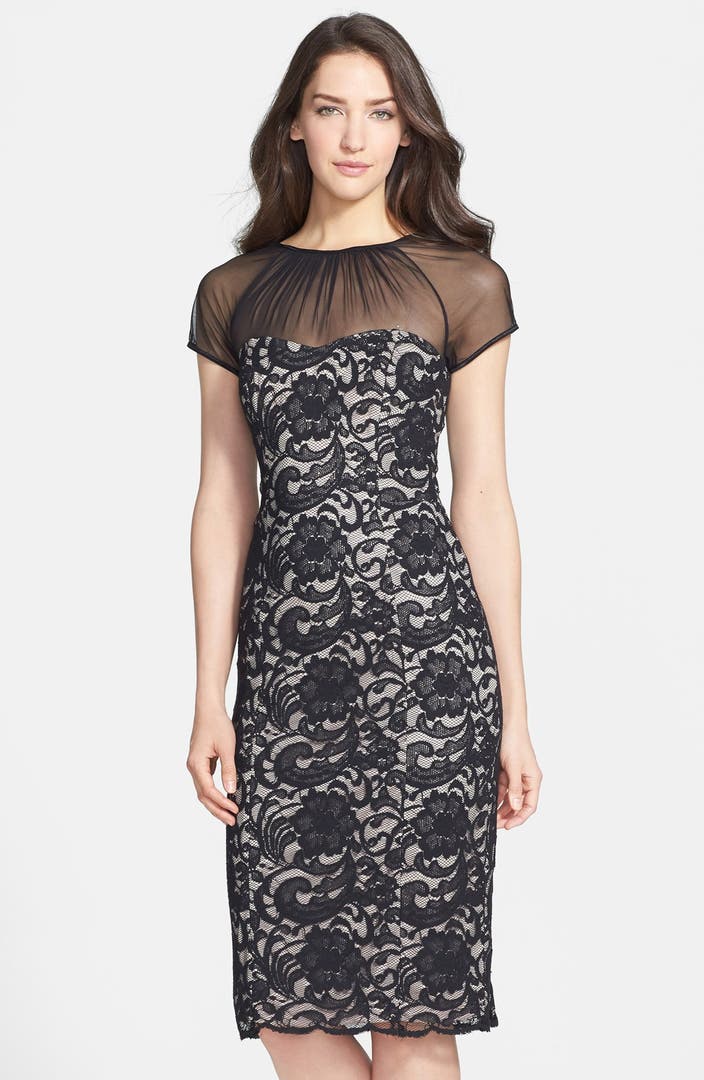 Maggy London Illusion Yoke Lace Sheath Dress (Regular & Petite) | Nordstrom