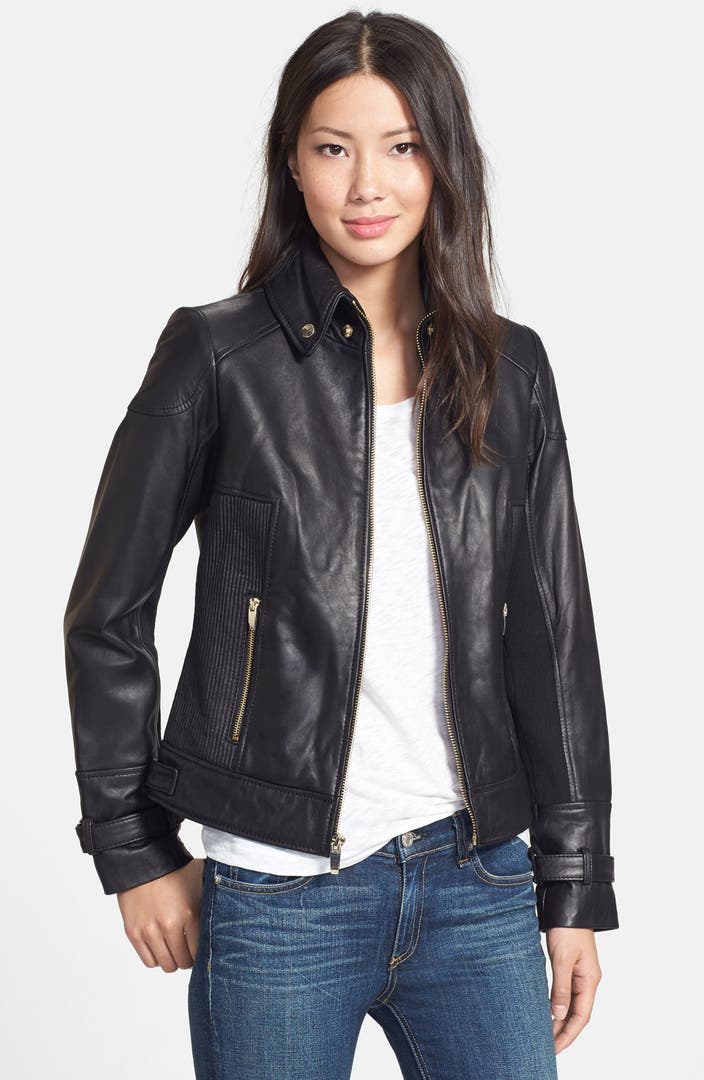 Via Spiga Ruched Side Leather Jacket (Online Only) | Nordstrom