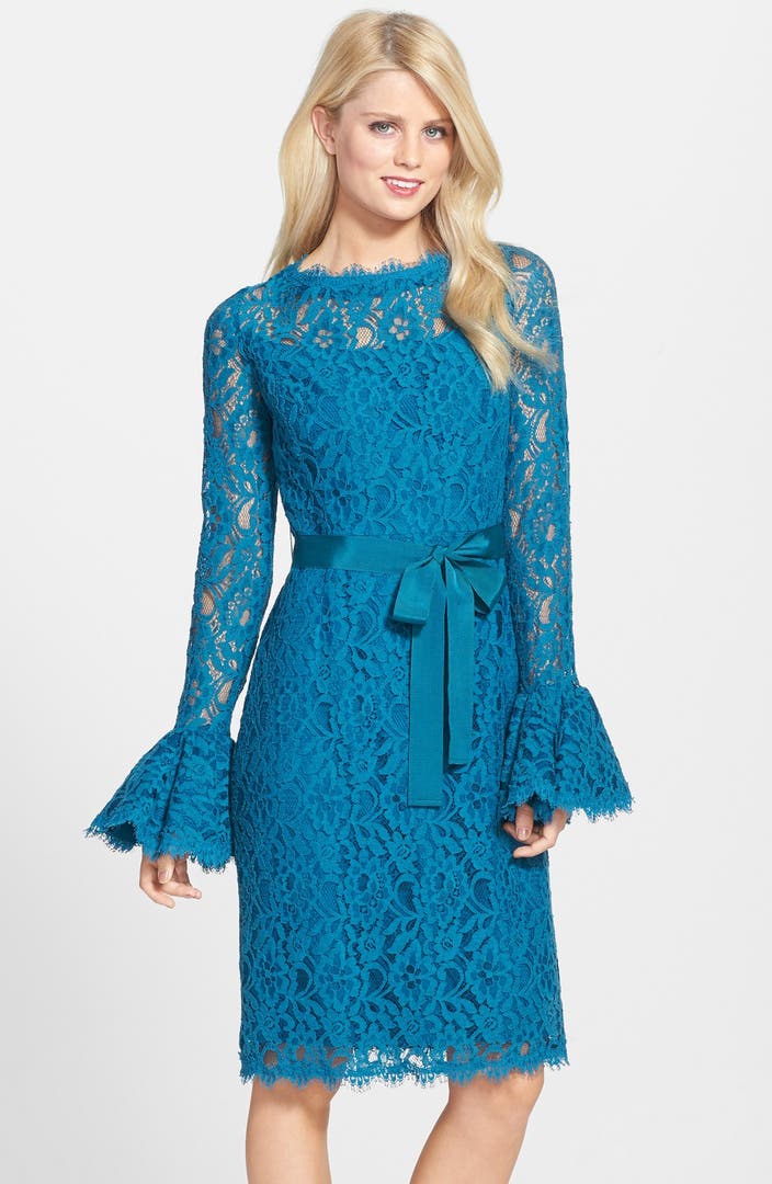 Nue by Shani Lace Flared Cuff Sheath Dress | Nordstrom