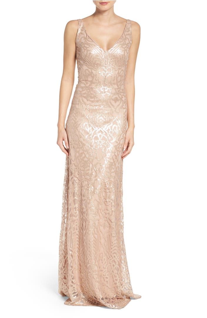 WTOO Sequin Embroidered A-Line Gown | Nordstrom