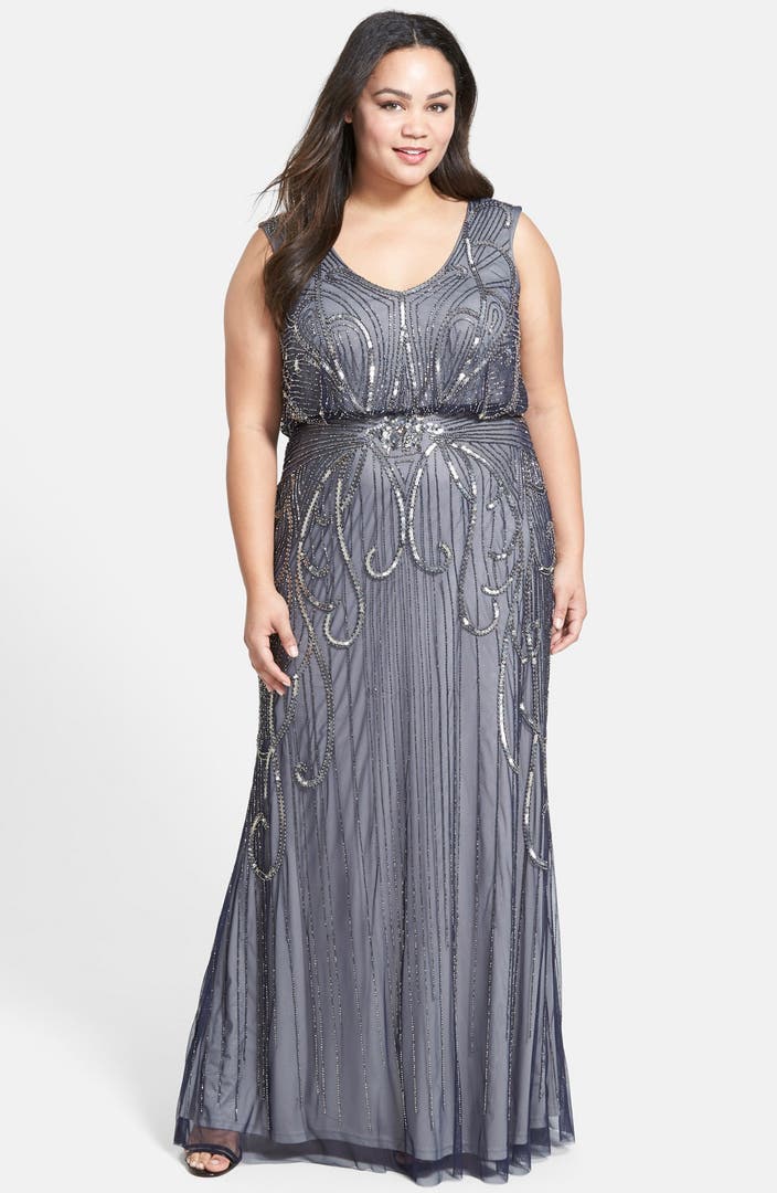Adrianna Papell Beaded Blouson Gown (Plus Size) | Nordstrom