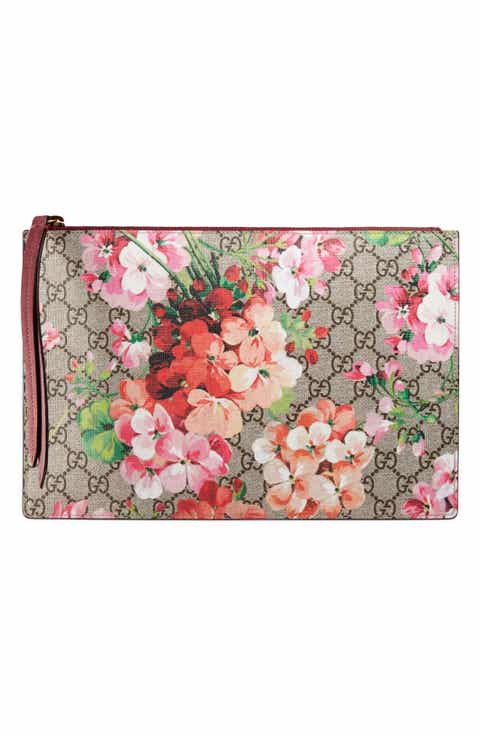 Gucci GG Blooms Large Canvas & Suede Pouch