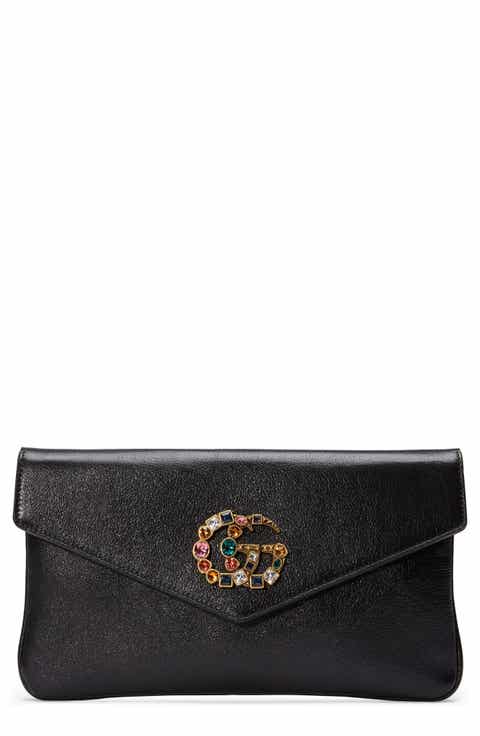Gucci Broadway Crystal GG Leather Envelope Clutch