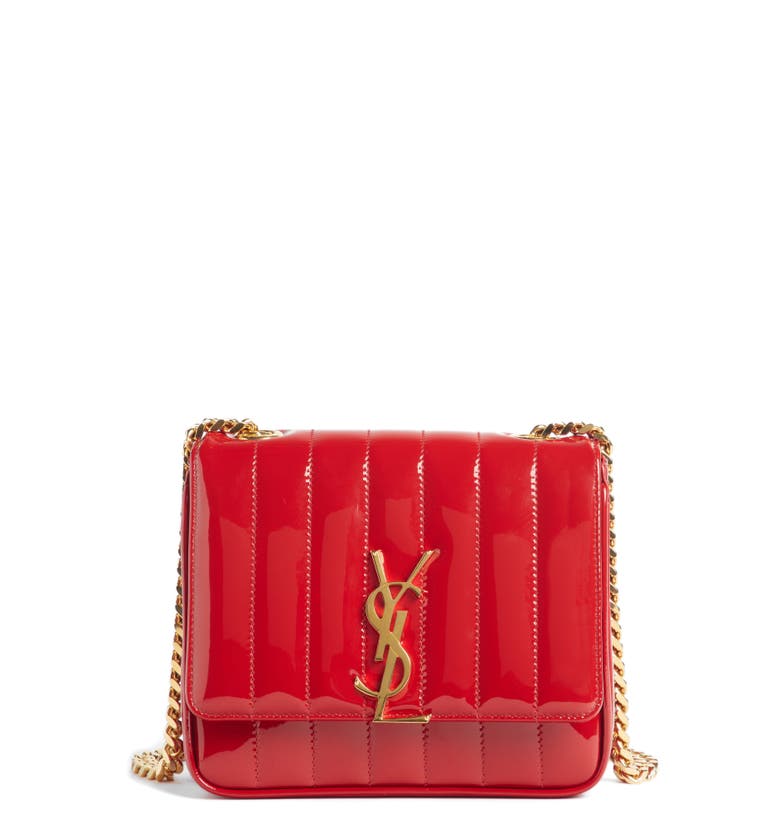 Saint Laurent Vicky Monogram Ysl Small Quilted Patent Leather Crossbody Bag In Red | ModeSens