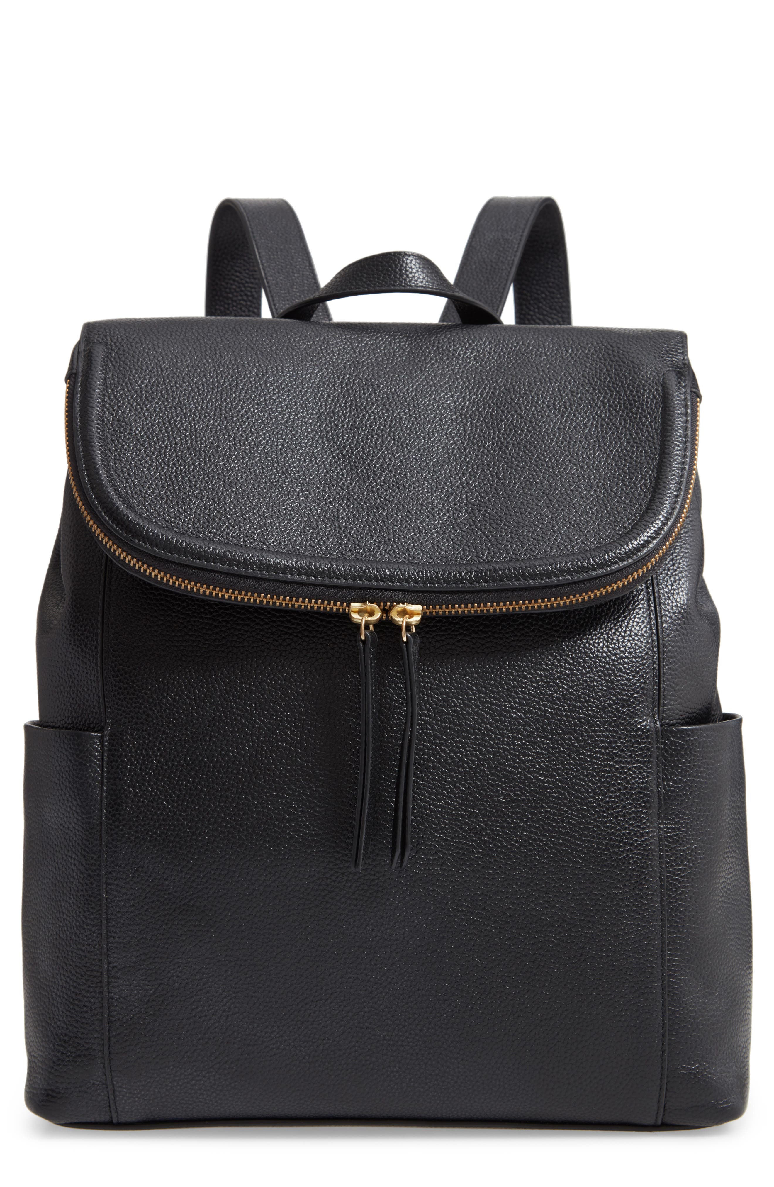 ladies black leather backpack handbag