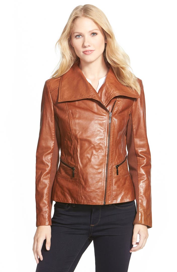 Bernardo Wing Collar Leather Moto Jacket (Regular & Petite) | Nordstrom