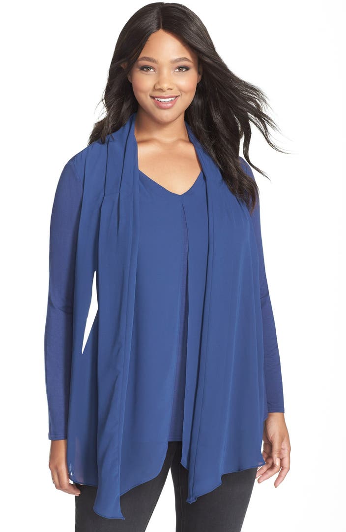 Vince Camuto Chiffon Overlay Mixed Media Top (Plus Size) | Nordstrom