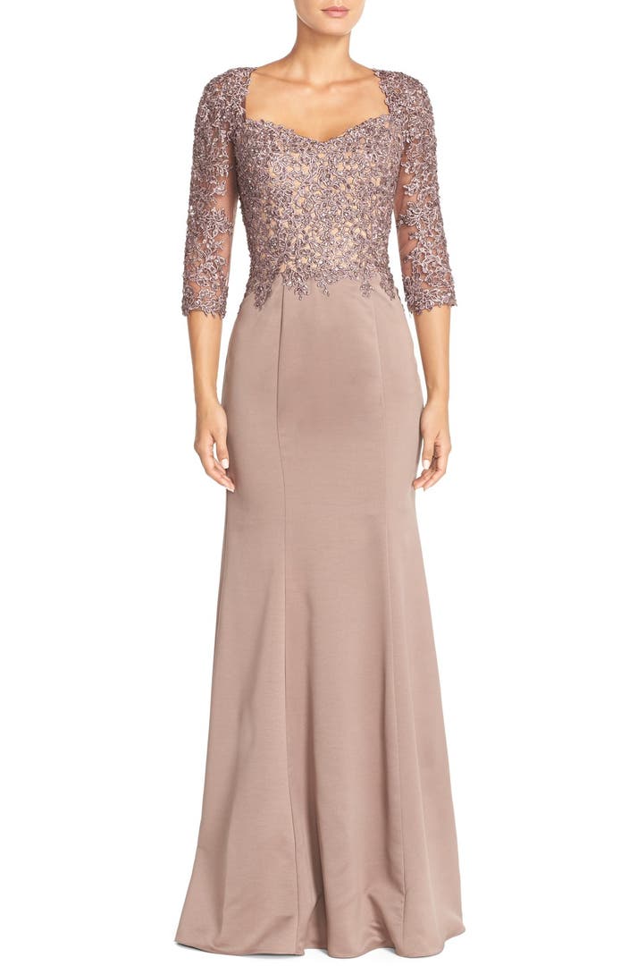La Femme Fashions Embroidered Beaded Lace & Satin Gown | Nordstrom