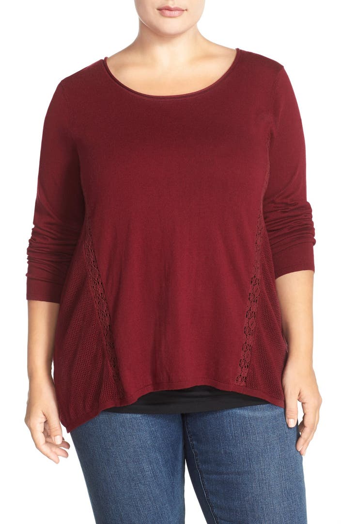 Lucky Brand Lace Inset Cotton & Cashmere Knit Tunic (Plus Size) | Nordstrom