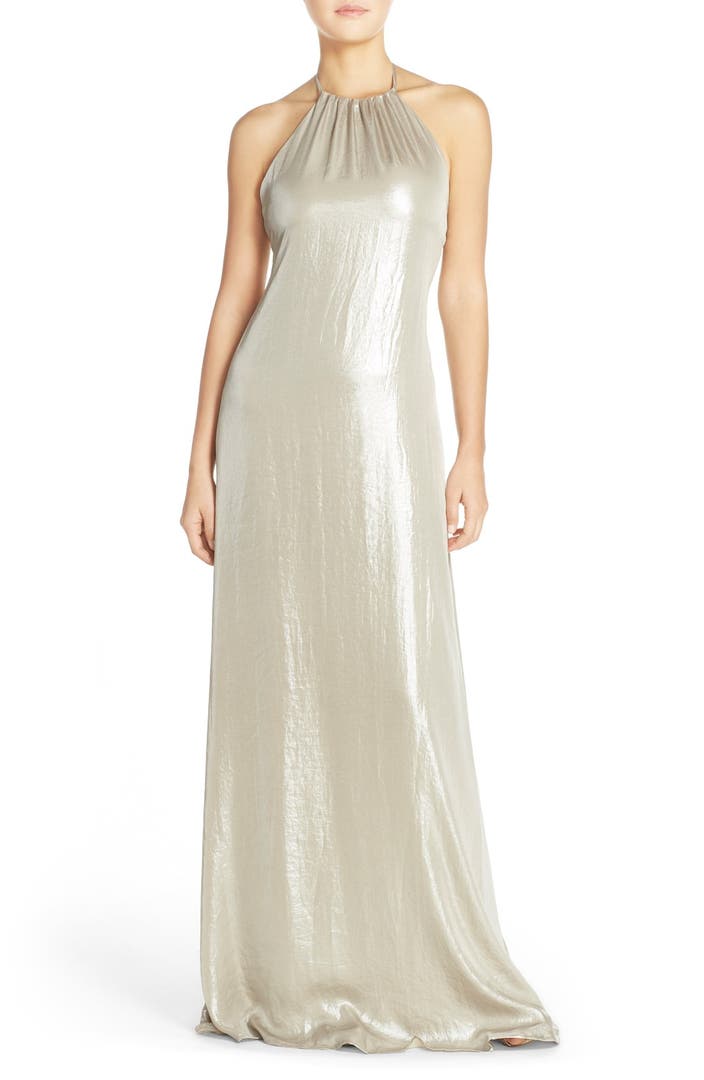 nouvelle AMSALE 'Deidre' Crushed Liquid Chiffon Halter Trapeze Gown ...