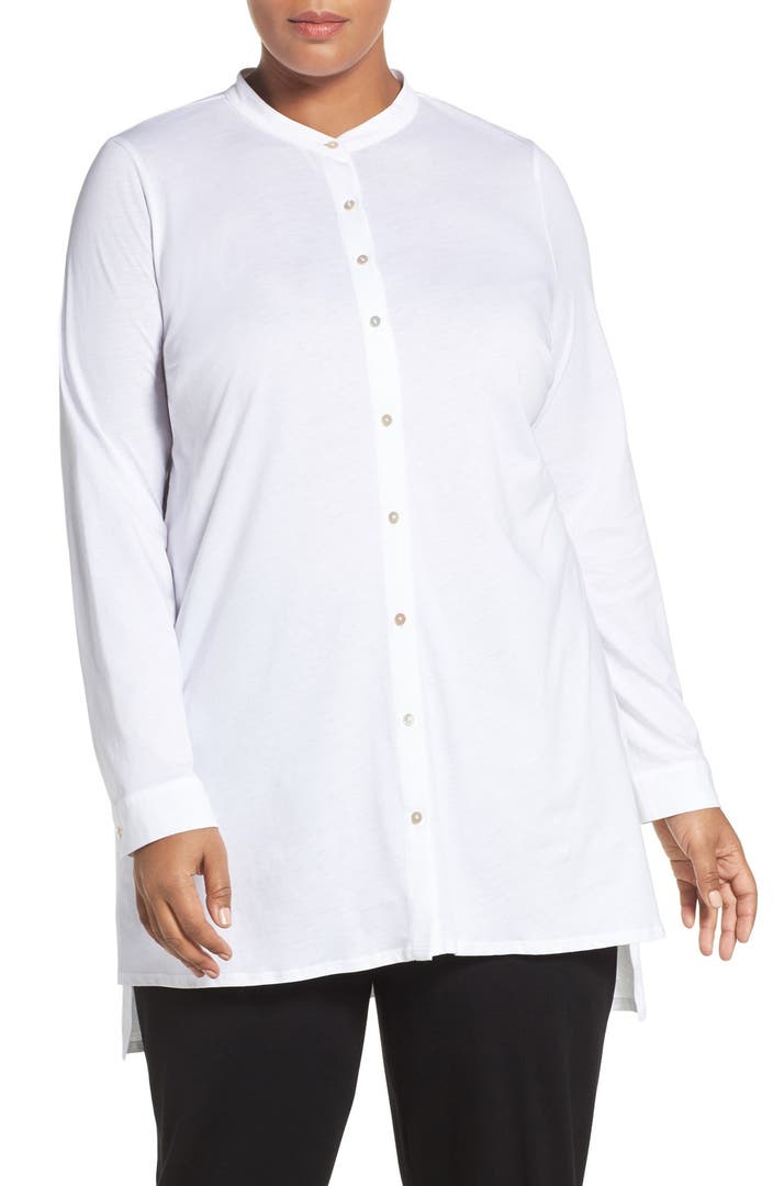 Eileen Fisher Cotton Jersey Mandarin Collar Tunic (Plus Size) | Nordstrom
