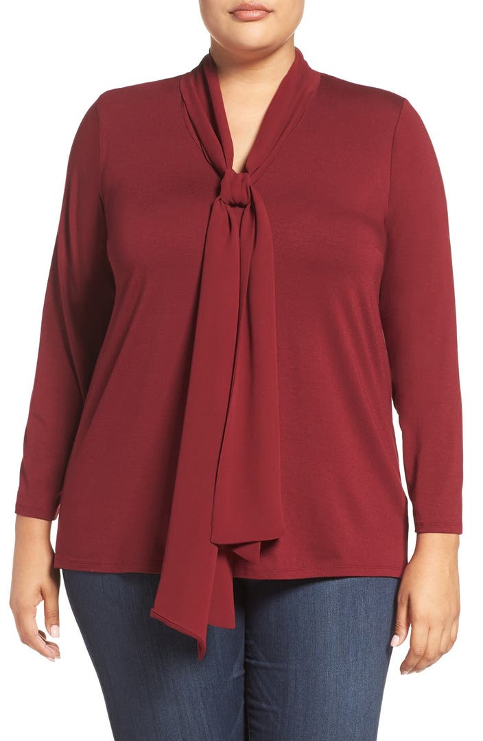 Vince Camuto Chiffon Tie Jersey Top (Plus Size) | Nordstrom
